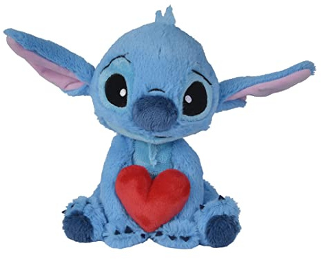 Simba - Disney Plush Originale Stitch con il cuore, 6315876995X06, +0 mesi, 25 cm, licenza ufficiale Disney, cuore rosso