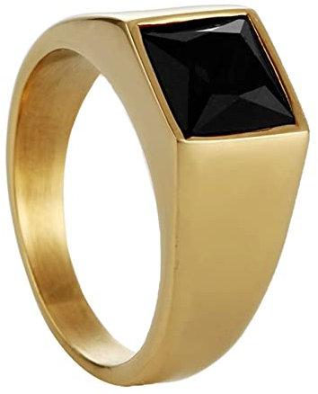 Männer Ringe Edelstahl, Eheringe Herren Gold Signet mit Schwarzem Zirkonia Verlobungsring Vintage Größe 60 (19.1)