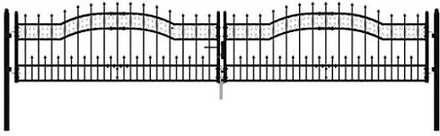 vidaXL Puerta de Valla Cancela de Cerca Jardín Patio Granja Entrada Exterior al Aire Libre Punta Lanza Acero Recubierto Negro 406x120cm