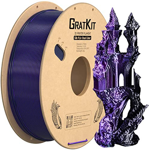 GratKit Dual Color Silk PLA Filament 1,75mm 1kg Spule, Zweifarbiges 3D-Drucker Filament mit +/-0,03mm Präzision, Einfach zu drucken, Schwarz Und Violett