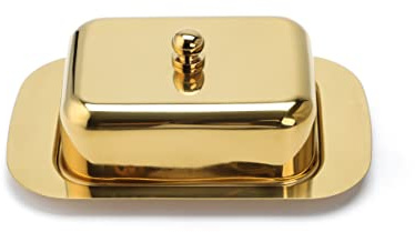 ECHTWERK Butterdose aus Edelstahl, hochwertige Butterschale, Butterbox mit Deckel, Butterglocke für Frühstück und Küche, 250 gr Butter Aufbewahrung, Gold-Edition, 18,5x12,2x7,0 cm