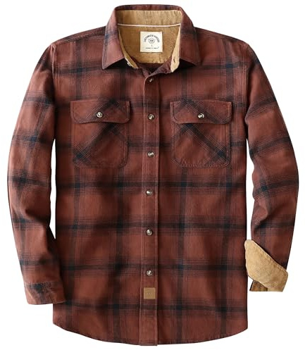 Dubinik® 6 oz Camicia Flanella Uomo 100% Cotone Camicia a Quadri Bottoni Casual Comode con Taschino Rostrot und Schwarz XL