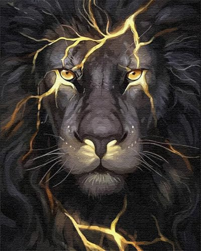 Artnapi Malen nach Zahlen Erwachsene mit Rahmen | DIY Handgemalt | Tiere - Dunkler Löwe | Kit für Anfänger und Erwachsene | Set inklusive Acrylfarben & Pinsel | 40x50cm Leinwand | Ideal als Geschenk