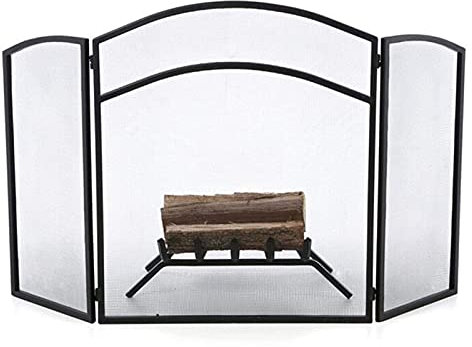 JUNNIU Écran de cheminée à 3 Volets sur Pied, Pare-étincelles en Fer Enduit de Poudre pour Le Chauffage au Bois et au Charbon, poêles, Grils Decoration