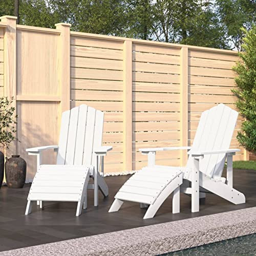 GuyAna Adirondack-Gartenstühle 2 STK. mit Hockern HDPE Garten StüHle Outdoor Adirondack Chair Beach Seat Folding Adirondack Rocking Chair Weiß