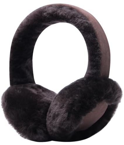 Harssidanzar cache-oreilles en fourrure véritable pour hommes et femmes, cache-oreilles en peau de mouton, cache-oreilles pliables, cache-oreilles d'extérieur, HU301EU