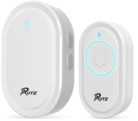 RUTZ® Wireless Doorbell, Waterproof Plug-in Door Bells Wireless Cordless Chime Kit at The Range of 300m with 39 Chimes, 5-Level Volume & LED Light, Easy to Install for Home & Apartment (White)