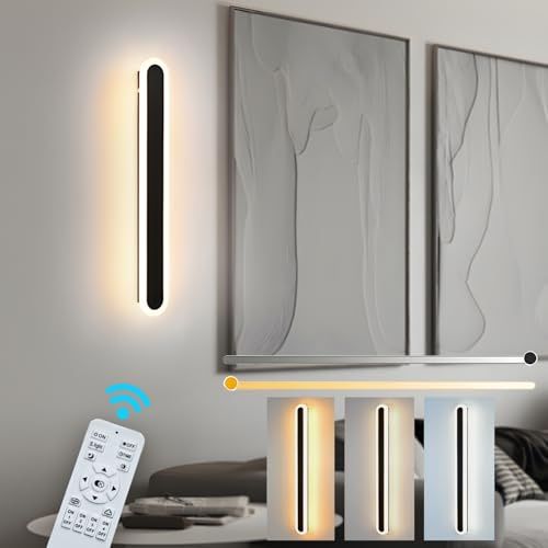 ZTWLEED LED Wandleuchte Innen 40CM/12W Wandlampe mit Fernbedienung | Dimmbar 10-100%,3000K-6000K, Lange Wandleuchte für Schlafzimmer Wohnzimmer Korridor Treppenhaus,110-240V, Schwarz