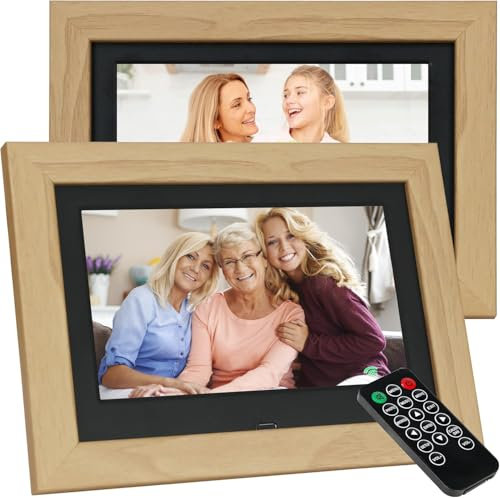 Golony 7-Zoll-Digitalbilderrahmen Windows-Diashow 1280x800 IPS-Bildschirm Fernbedienung Wiedergabe von Fotos/Musik/Videos über USB/SD-Karte Kalenderanzeige, Mahagoni, ohne WLAN