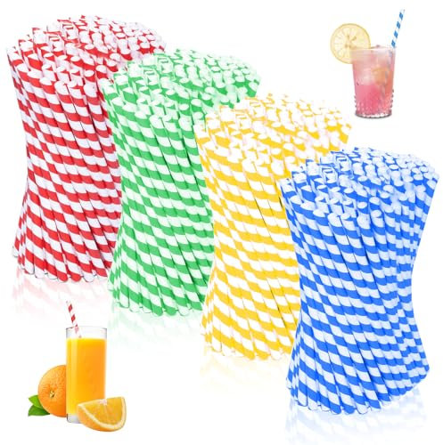 300 Stück Papierstrohhalme, Bunte Papier Trinkhalme, Bunter Druck Trinkhalme, Baumschmuck Strohhalme für Neujahr, Urlaub, Party, 4 Farben