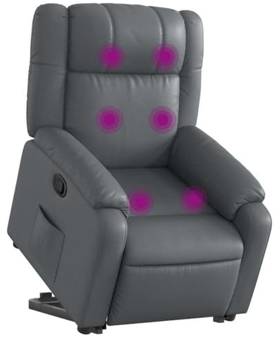 vidaXL Massagesessel, Verstellbar Sessel mit Aufstehhilfe, Fernsehsessel Relaxsessel mit Liegefunktion, Liegesessel Aufstehsessel Polstersessel, Grau Kunstleder