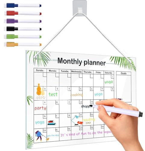 Kaizuca Agenda Settimanale in Acrilico, Trasparente Calendario, Cancellabile Calendario Familiare, per Lavoro, Pasti e Pianificazione del fitness, con 6 Penne
