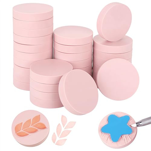 Wonninek Blocchi di gomma per intagliare, 30 pezzi, 5 x 5 cm, rosa, rotondi, dedicati, morbidi, spessi 1 cm, blocchi per timbri fai da te, hobby, artigianato, principianti e professionisti