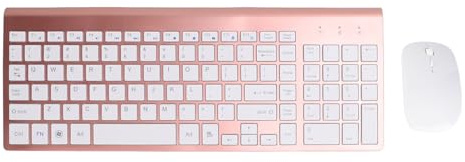Combo Tastiera e Mouse Wireless, Mouse Wireless 2.4G Tastiera Wireless a 102 Tasti con Adattatore USB per Dispositivi Mobili, Tablet PC (Oro rosa)