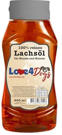 Love4Dogs Lachsöl für Hunde 1000ml | Dosierflasche/Ergänzung für Barf, Trocken- und Nassfutter | wertvolle Nährstoffe