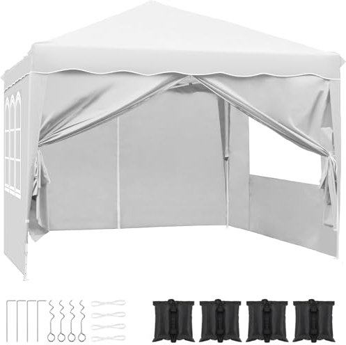 LIFERUN Tonnelle Jardin Pliable 3x3 m, imperméable, Stable, résistante à l'hiver, Tente fête Pop-up, Tente Pliante avec 4 PCS Sac de Sable, Protection UV 50+ pour Le Camping Blanc