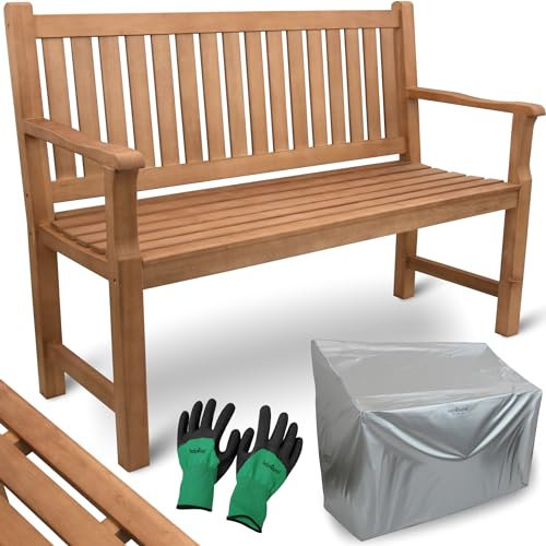 holz4home® Gartenbank Holz für 2-3 Personen I Holzbank 120 cm Parkbank inkl. Handschuhe I Massivholz Balkonbank Gartenmöbel Sitzbank Bank