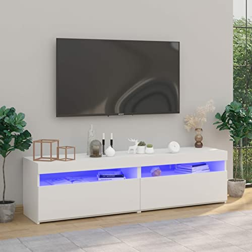 NITCA Mobili Porta TV con LED,Mobile Porta Televisore,Mobile Salotto,Mobile Salotto Modernomobile TV Soggiorno,Mobile da Salotto in Legno con Mensole, Bianco Lucido 2 pz 75x35x40 cm