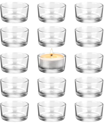 15 Stück Teelichtgläser, Transparent Teelichthalter Glas, Leere Kerzengläser, Kerzenhalter für Hochzeiten, Geburtstage, Feiertage Dekoration (4,5 x 2,5 cm)
