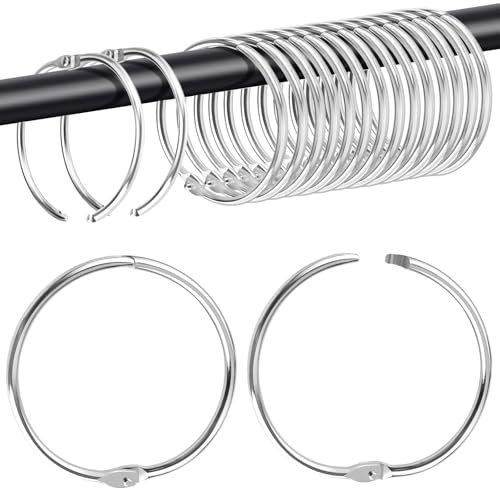 Caianwin 20 anelli per tenda da doccia, in metallo, 50 mm, per aprire, per aste per tende da doccia e anelli di libro, colore argento