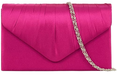 A2ZUKFASHION Pochette da donna in raso plissettato, per matrimoni, serate, feste, balli studenteschi, Fucsia