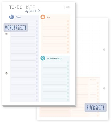 Häfft® Blocco A5 Office Life, 50 fogli, con Prios, To-do-Tracker e spazio libero per appunti, rispettoso del clima e sostenibile