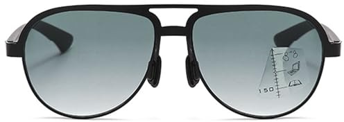 Lanomi Getönte Gleitsichtbrille Damen Herren Progressive Multifokus Lesebrille mit Sonnenschutz UV400-Schutz Metall Sonnen Leser Multifokal Sonnenbrille Schwarz Rahmen Gradient Grau Linse 3.0