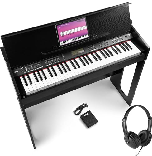 RhapsodyDP61 - Digitales E Piano Keyboard mit 61 Tasten, Kopfhörer und Sustain Pedal, Keyboard mit Anschlagdynamik, Möbel Ständer, 300 Sounds, 80 Demos, Effekte Akkorde, USB Midi - Set