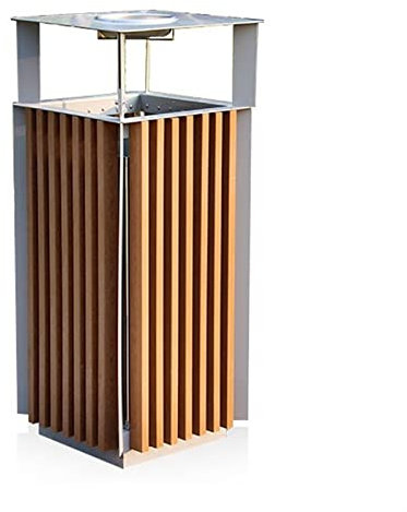 Cubo de basura cuadrado para exteriores, cubo de reciclaje de metal para exteriores con cenicero superior y contenedor interior extraíble, cubo de basura comercial grande, contenedor de basura