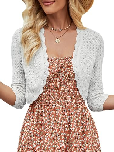 JOKELAMB Women's 3/4 Sleeve Shrugs Lightweight Open Front Cropped Cardigan Bolero Shrugs