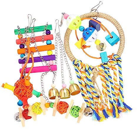 Levemolo 1satz Bunten Vogelspielzeugen Für Papageien Baumwollseil-schaukel Kletterring Und Perch Stand Für Wellensittiche Und Nagen