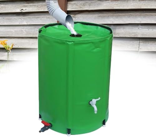 Barril de lluvia portátil, diseño de barril de recolección de agua de lluvia con salida de desbordamiento, barriles de lluvia para recolectar agua de lluvia de la canaleta(green,40cm*50cm)