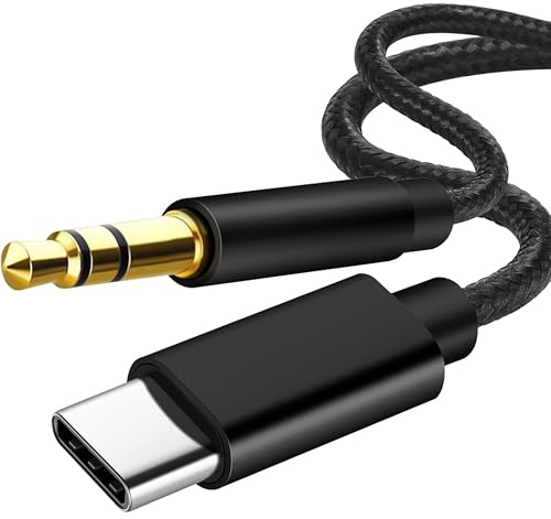 USB C to 3.5mm Audio Aux Jack Cable for i-Phone 16, Type C to Aux 3.5mm Headphone Jack Car Speaker Stereo Cord for i-Phone 16/15, Sam-sung S20 S20 Ultra and More (Black)
