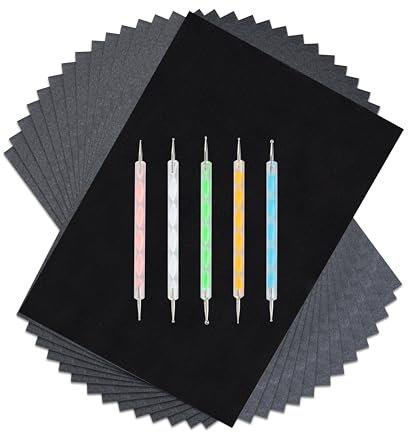 Blatt Kohlepapier 100Pcs A4 Carbon Transferpapier mit 5 Stück Prägestift Set Schwarz Durchschlagpapier für Holz, Papier, Leinwand