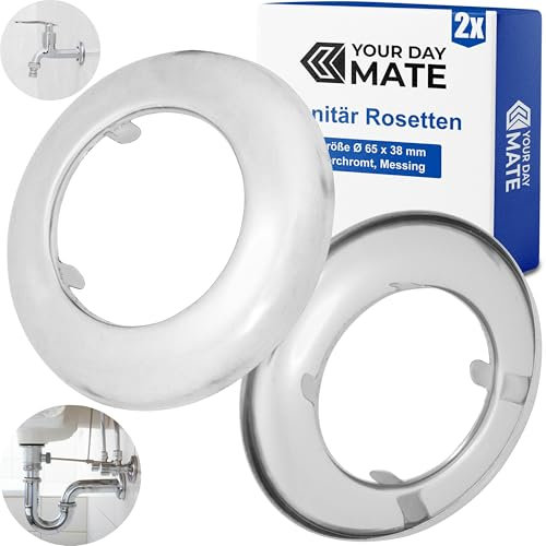 Brass Rosette DN1 inch, 2 Pieces, Size Ø 65 x 38 mm, Chrome-Plated, for Pipe Cover, conical Cover Rosette, Pipe Collar Siphon, tap Cover, Pipe Section, Radiator, Push Rosette Sanitary Accessories