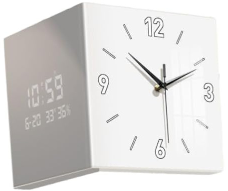 Milageto a Doppia Faccia Moderna a Parete Orologio da Parete Decorazione per Decorazioni da Parete all'angolo Montato all'angolo Orologio con Luce per la, Bianco