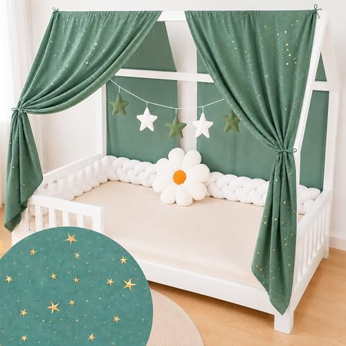 YellowNest Dosel Cama Infantil (2 Piezas) - Dosel Cama Montessori 70x140 cm - Muselina 100% algodón - Sin Guirnalda (Eucalipto, 62 x 270 cm (2 Piezas))
