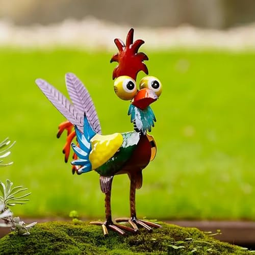 Gartendeko Huhn, Hühner Deko Garten, Gartendeko für Draußen Wetterfest, Lustige Metall Hühner Garten Deko Draußen, 3D Bunt Aufsteller Huhn, ideal Garten deko Balkon Dekoration (C)