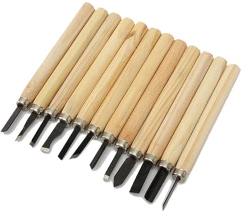 GCYEIDMA Stechbeitel Set 12-teiliges professionelles Holzschnitz-Meißelmesser-Handwerkzeug-Set for grundlegende detaillierte Schnitzereien von Holzarbeitern Schnitzset