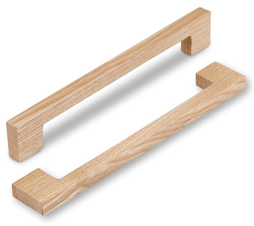 SYZOW 6 Pieza Tiradores de Madera, Tiradores para Cocina de Madera con 192mm de Distancia entre Tornillos, Agarres de Madera para Armarios, Cocina, Ropero (Ash Tree)