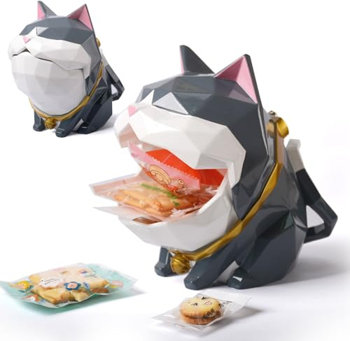HAUCOZE Chat Boite à Bonbon Rangement Animal Figurine Modern Déco 19cm | Résine Blanc Noir Fermable Boîte pour Biscuits Cookie Thé Café,Fête Cadeau Maison Statue Sculpture Pour Bar Cuisine Café
