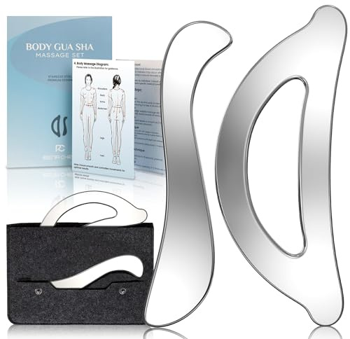 Rena Chris Muscle Scraper Tool Set - Stainless Steel Gua Sha for Physical Therapy & Deep Tissue Massage, Body Gua Sha Tools with Travel Pouch (2-Piece Kit)