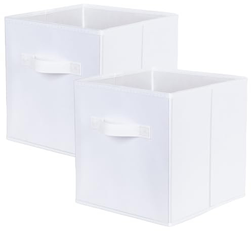 powerking Foldable Storage Box, Foldable Fabric Storage Cube Organiser Drawer for Closet and Toys (White, 2)