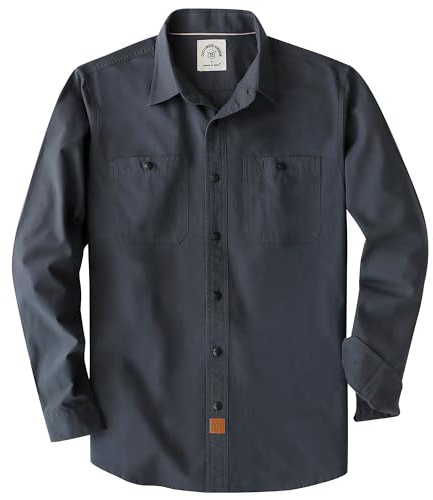 Dubinik Chambray skjorta män långärmad bomullsarbetströjor med 2 fickor casual button down, Mörkgrått, XL