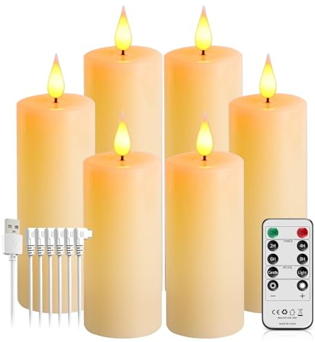 Broyal 6 Stück LED Kerzen Aufladbar(16/14/12cm),LED Kerzen mit Fernbedienung und Timerfunktion,USB Kerzen,Flammenlose Kerze für Camping,Hochzeiten,Home Deco,Halloween Weihnachten