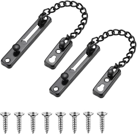 2 Pièces Chaîne de Porte de Sécurité, Chaîne de Porte en Acier Inoxydable, Limiteur de Porte Étroit Verrou de Porte Anti-Vol à Ressort pour la maison, l'hôtel, les portes et fenêtres (noir)