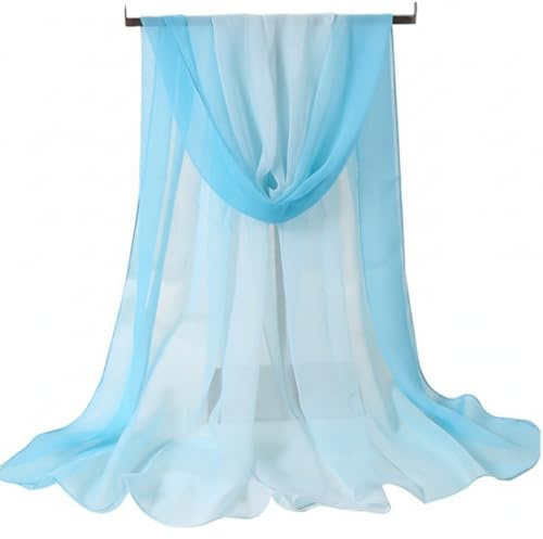 WANYI Schal Damen Sommer 160×50cm Stola für Abendkleid Halstuch Farbverlauf Sonnenschutz Sommerschals Chiffon Tücher und Wraps für Reisen Abendkleid Hochzeit Braut(Hellblau)