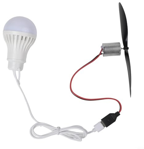 Gdfnmogo Kit générateur d'éolienne avec lumière LED USB pour projets éducatifs et scientifiques, construction en métal ABS, hélice de 18 cm, ampoule 5 W, câble de 1 m