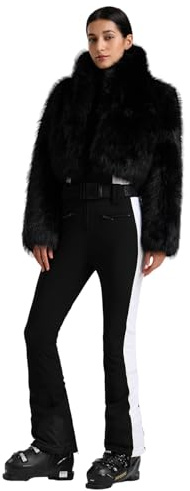 GSOU SNOW Womens Ski Suit Jackets Faux Fur One Piece Snowsuit Snowboard Slim Jacket Waterproof Windproof Jumpsuit for Outdoor Black XS