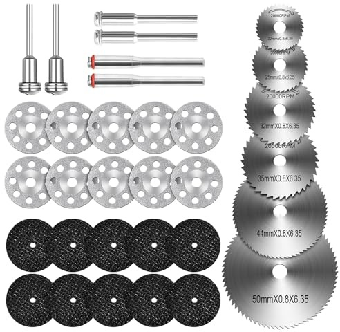 Cutting Discs for Dremel,32Pcs Wheels Set for Rotary Tool Accessories | Includes Diamond, Resin, and HSS Circular Saw Blades for Precision Cutting of Metal with 1/8 Shank for Wood/Metal/Plastic